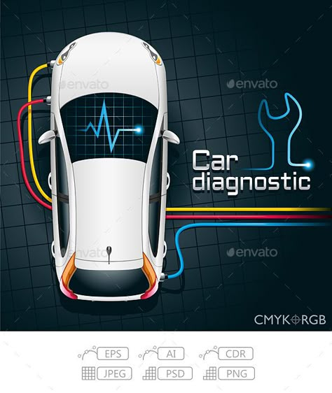 Car Diagnostics Device by Antonio-BanderAS Hardware diagnostics condition of the car at the service station. Photography Business Cards Template, Car Banner, Car Advertising Design, Business Cartoons, Car Workshop, Vw Gol, Car Advertising, Car Service, Service Station