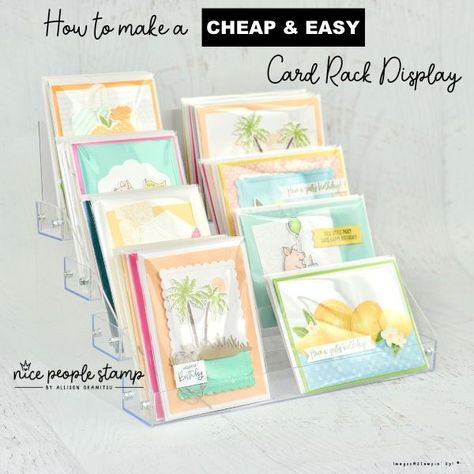 Are you looking for a cheap card rack so you can display your cards at craft fairs or in your home? I have a great solution to share with you today! I was looking for this type of display and I found that everything that was made specifically for cards was quite expensive. After a little creative thinking I decided to order THIS RACK from Amazon and make a small alteration so it would work for cards. #stampinupcanada #stampinup #cardmaking #stamping #handmade #scrapbooking #crafting Greeting Card Display Stand, Greeting Card Holder, Greeting Card Display, Craft Fair Displays, Craft Display, Cheap Crafts, Card Display, Craft Show Displays, Cricut Cards