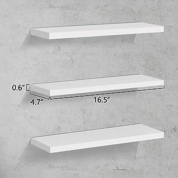 Amazon.com: ISYOKE White Floating Shelves Set of 3 Wall Mounted Wood Shelves Modern Dispay Floating White Shelf for Bathroom,Bedroom, Living Room, White Shelves with Invisible Brackets : Home & Kitchen Wall Mounted Wood Shelves, Simple Organization, Shelf For Bathroom, White Wall Shelves, Shelves Modern, White Shelf, White Floating Shelves, Decoration Styles, Hanging System