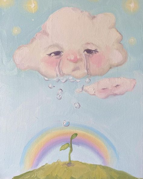 Dayris Felix 🌈🍉🍒🍓 on Instagram: “🌈🌧🪴☀️ // #oilpainting #oiloncanvas #pastelaesthetic #rainbow #artoftheday” Oil On Canvas, Rainbow, Canvas, On Instagram, Instagram