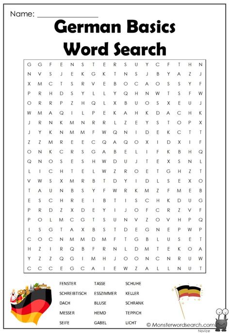 nice German Basics Word Search German Worksheets, German Crafts, German Activities For Kids, German Crafts For Kids, German Party, Learning German Worksheets, Alzheimers Activities, Word Search Puzzles Printables, Free Printable Word Searches