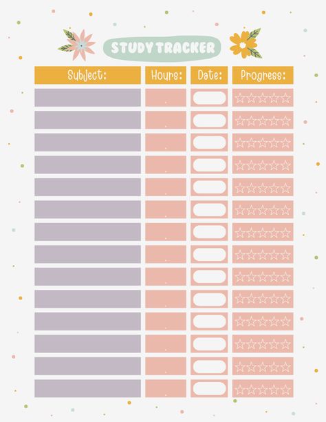 Pastel Study Tracker Planner. Canva Template Design by Anka Drozd Ipad Templates, Study Tracker, Study Tips For Students, Notes Ideas, Journal Books, Diy Journal Books, Birthday Calendar, Mini Craft, Birthday Frames