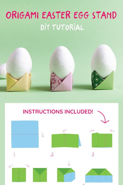 Browsing Pinterest for simple paper Easter decoration ideas you can make with kids? Learn how to make this colorful egg stands with a simple DIY tutorial. Folding instructions included! #yeswemadethis #eastercrafts #eggstand #easterdiy Easter Egg Holder Diy, Egg Holder Diy, Origami Egg, Paper Craft Greeting Cards, Velika Noč, Paper Card Design, Easter Craft Projects, Easter Egg Holder, Egg Holders