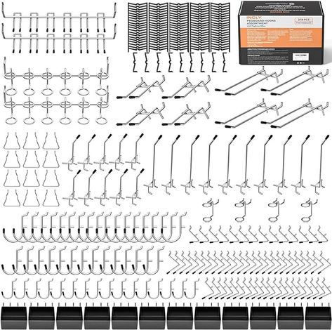 Amazon.com: INCLY 278PCS Pegboard Accessories Organizer Kit, Peg Board Hooks Set with Bins for Organizing Various Tools, 1/8 and 1/4 inch Pegboard Hooks Assortment for Hanging Storage,Garage Wall Attachments : Industrial & Scientific Bins For Organizing, Peg Board Walls, Pegboard Garage, Peg Board Hooks, Metal Pegboard, Peg Hooks, Pegboard Organization, Storage Garage, Pegboard Accessories