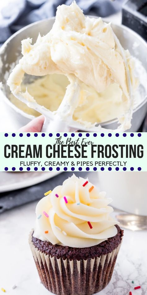 This easy cream cheese frosting is fluffy, tangy, extra creamy and super smooth. It thick enough to pipe onto cakes and cupcakes, and tastes delicious on so many cake flavors - like red velvet, carrot, banana cake and so much more! #creamcheesefrosting #frosting #buttercream #creamcheese #redvelvet #carrotcake #cakes #cupcakes Easy Cream Cheese Frosting, Frost Cupcakes, Carrot Banana Cake, Cream Cheese Buttercream Frosting, Cream Cheese Frosting Easy, Cheese Frosting Recipe, Cream Cheese Frosting Cake, Rolls Easy, Frosting Recipes Easy