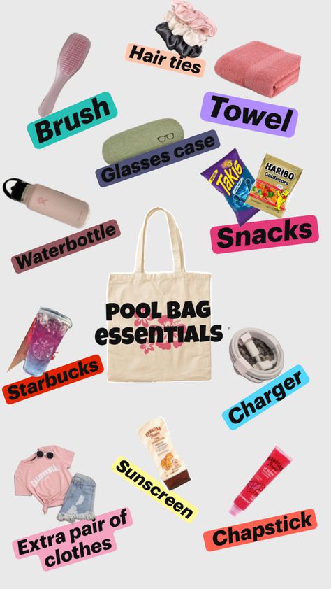 My waterpark essential list (may use) but may not be for everyone😊 Waterpark Essentials, Pool Bag Essentials, Sleepover Essentials, High School Survival, Sleepover Games, Preppy Summer Outfits, When I Go, Essentials List, Pool Bags