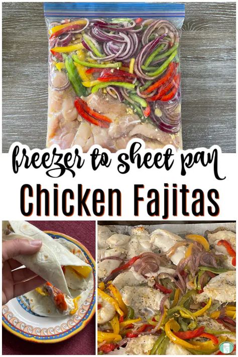 Sheet Pan Chicken Fajitas Freezer Meal - Freezer Meals 101 Freezer Meal Chicken Fajitas, Freezer Fajitas, Freezer Chicken Fajitas, Chicken Fajitas Freezer Meal, Pregnancy Freezer Meals, Freezer Meal Recipes, Freeze Ahead Meals, Sheet Pan Chicken Fajitas, Best Freezer Meals