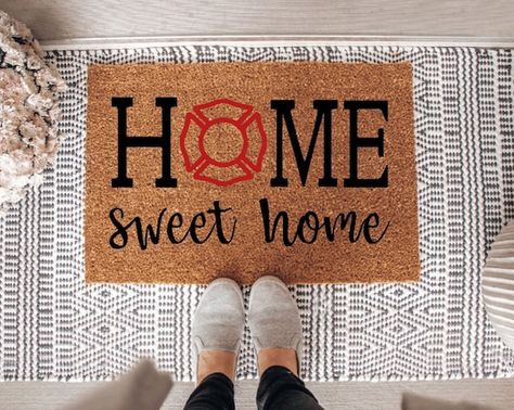 Fireman Decor, Firefighter Home Decor, Firefighter Decor, Fire Helmet, Firemen Gifts, Firefighter Wife, Firefighter Gifts, Front Door Mats, Fire Department