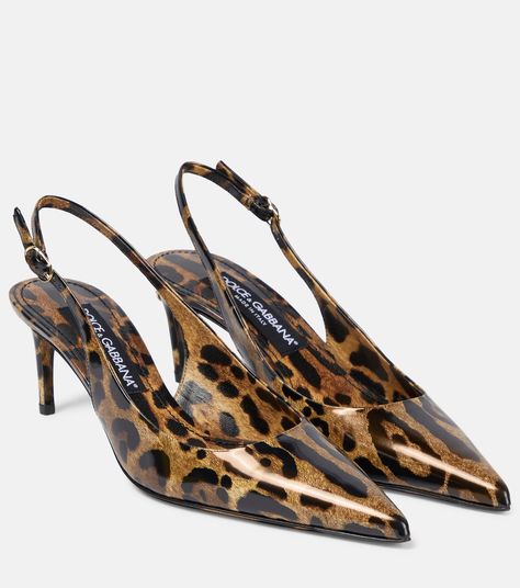 Lollo Printed Leather Slingback Pumps in Multicoloured - Dolce Gabbana | Mytheresa Leopard Kitten, Heels Aesthetic, Leopard Print Heels, Mid Heels Pumps, Leopard Heels, Girly Shoes, Pointed Toe Heels, Slingback Pump, Dream Shoes