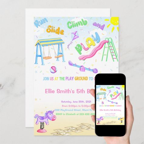 Party At The Park, Ellie Smith, Preschool Family, Play Date, Party Invites, Birthday Printables, Third Birthday, A Park, Time To Celebrate