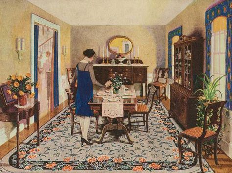 1920s Dining Room, 1920 House, 1920s Home Decor, 1920s Interior, 1920 Home, 1920s Decor, 1920s House, Vintage House Plans, Vintage Dining Room