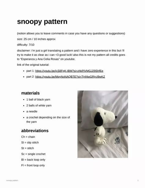 snoopyyyy Toy Videos, Tail And Ears, Snoopy Plush, Crochet Dog Patterns, Crochet Christmas Gifts, Crochet Bag Pattern Free, Crochet Design Pattern, Crochet Bookmarks, Christmas Crochet Patterns