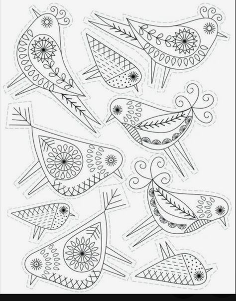 Folk Embroidery Patterns, Stick And Stitch Embroidery, Embroidery Paper, Diy Embroidery Projects, Bird Doodle, Stick And Stitch, Printed Flowers, Embroidery Transfers, Scandinavian Folk Art