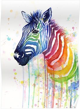 Zebra Watercolor, Rainbow Zebra Print, Zebra Wall Art, Zebra Painting, Zebra Canvas, Watercolor Paintings Of Animals, Zebra Art, Rainbow Zebra, Rainbow Painting