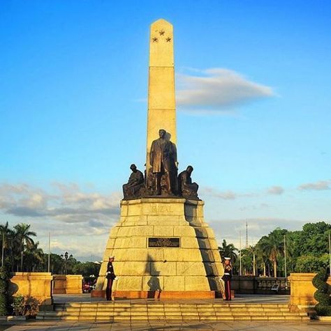 Manila commemorates Jose Rizal, the Philippines national hero, with a monument in Luneta Park. Rizal Monument, Luneta Park, Rizal Park, Alphabet Capital Letters, Philippine Islands, Philippines Flag, Jose Rizal, Philippine Art, National Heroes