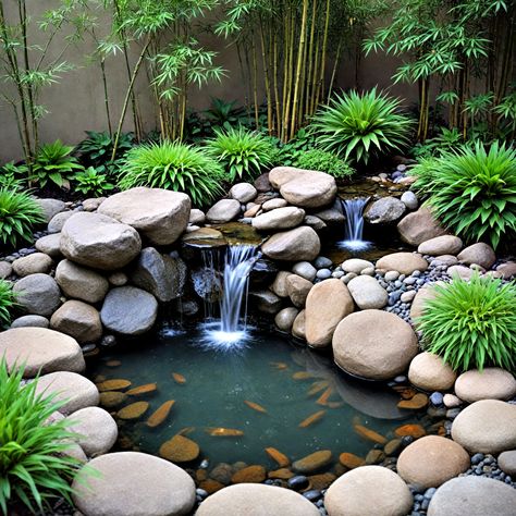 25 Small Pond Ideas with Waterfalls to Inspire You Fish Pond Gardens Landscaping, Zen Pond Ideas, Pond Spillway Ideas, Ponds With Waterfalls, Pond And Waterfall Ideas, Garden Ponds With Waterfalls, Waterfall Garden, Waterfall Pond, Small Garden Ponds Ideas