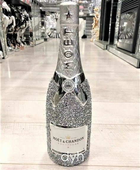 Moet And Chandon Champagne Bottle Crushed Diamond Luxury | Etsy Crystal Makeup, Wine Glass Cup, Handmade Pipe, Hand Painted Wine Bottles, Crushed Diamonds, Decorated Bottle, Diamond Wall, Glitter Wine, Blue Beaded Bracelets