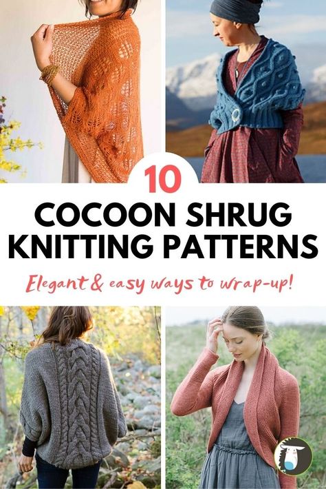 10 Cozy Shrug and Cocoon Knitting Patterns — Blog.NobleKnits Knitting Shrug Patterns Free, Free Shrug Knitting Patterns, Knitted Shrugs Free Patterns, Shrug Knitting Pattern Free, Sweater Patterns Crochet, Nimble Needles, Cross Stitch Patterns Free Disney, Knitting Patterns Cocoon, Crocheted Clothing