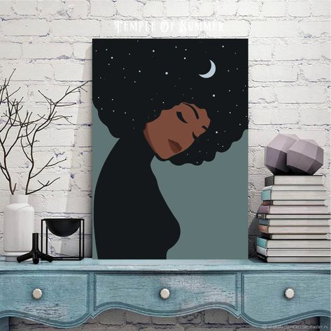 Boho Gallery Wall, Natural Hair Art, Black Art Painting, Art African, Canvas Painting Designs, Hair Natural, Magic Art, Mini Canvas Art, Moon And Stars