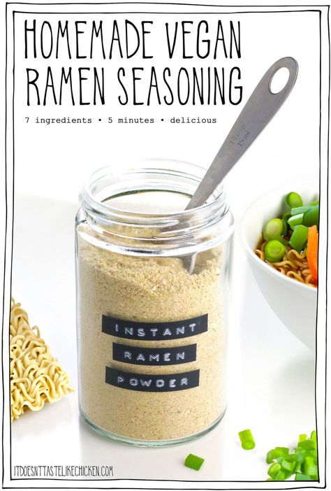 Homemade Ramen Powder, Vegan Ramen Seasoning Recipe, Vegan Ramen Broth Recipe, Homemade Ramen Seasoning Chicken, Vegan Meals In A Jar, Vegan Soup In A Jar, Healthy Ramen Seasoning, Ramen Seasoning Packet Recipe, Instant Soup In A Jar