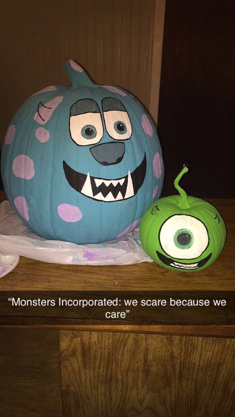 Monster Inc Pumpkin Ideas, Mike Wazowski Pumpkin, Craft Pumpkin Carving, Cute Painted Pumpkin Ideas, Monsters Inc Halloween, Disney Pumpkin Painting, Halloween Centers, Halloween Pumpkin Crafts, Creative Pumpkin Painting