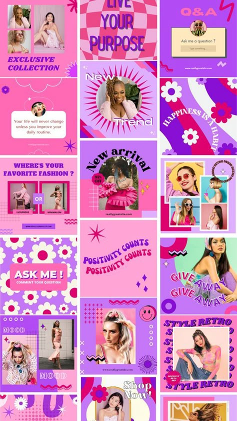 Retro Instagram Post Template, 90's Instagram Posts Barbie Instagram Posts, Canva Video Templates, Vintage Instagram Post, Canva Post Ideas, Retro Instagram Post, Post Instagram Design, Design Instagram Posts, Social Media Announcement, Social Media Layout