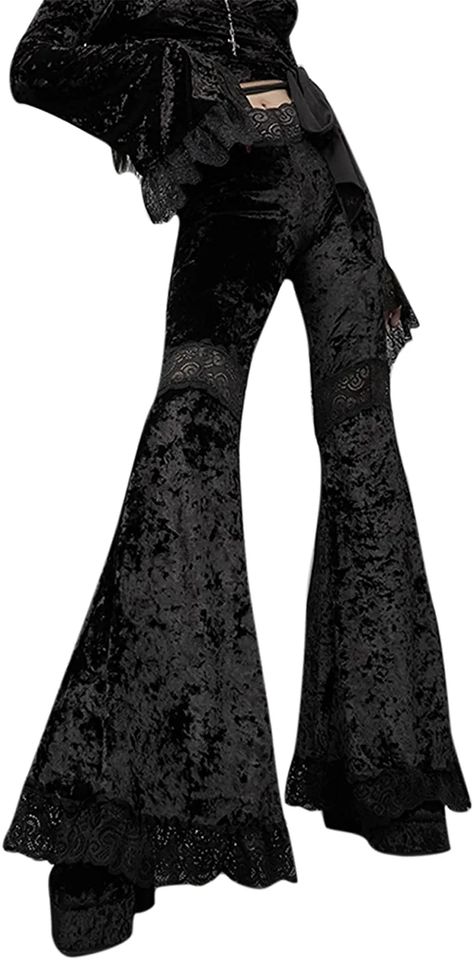 Goth Bottoms, Goth Pants, Hip Hop Trousers, Trousers High Waisted, Bell Bottom Trousers, Velvet Flare Pants, Edm Outfits, Halloween Leggings, Velvet Flares