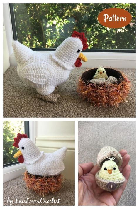 6 Adorable Hen Crochet Patterns Free & Paid - Page 2 of 2 Crochet Hens And Chicks, Diy Shrug, Chick Crochet, Crochet Farm Animals, Shrug Crochet, Crochet Bird Patterns, Chicken Crafts, Chicken Pattern, Crochet Christmas Gifts