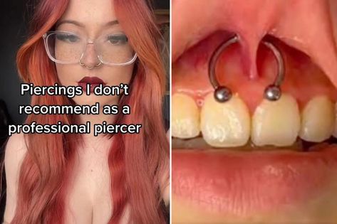 Hidden Smiley Piercing, Piercings You Can Hide From Your Parents, Inner Lip Piercing, One Ear Piercing Ideas, Smiley Piercing Gap Teeth, Cute Piercings For Women, Minimal Piercings Ear, Subtle Face Piercing, How To Fake Piercings