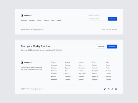 Minimal footer — Untitled UI by Jordan Hughes® on Dribbble Minimal Footer Design, Website Design Footer, Website Footer Design Inspiration, Mode Of Payment Layout, Footer Ui Design, Footer Design Inspiration, Minimal Ui Design, Footer Web Design, Website Footer Design