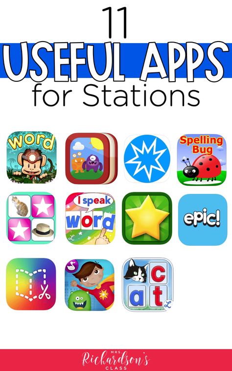 Boost your kindergarten, first, and second grade students' skills in phonics, sight words, reading, and writing with these top apps for literacy stations. You'll love them all, especially the FREE ones! Phonics Apps, Phonics Sight Words, Best Learning Apps, Sensory Classroom, Useful Apps, Elementary Technology, Computer Literacy, Math Apps, Phonics Free