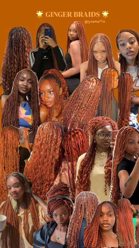 hairstyle ideas || braids inspo || braids ideas || ginger braids || collage Hairstyle Ideas Braids, Ginger Braids, Latest Hair Braids, Short Box Braids Hairstyles, Braids Ideas, Ginger Hair Color, African Hair Braiding Styles, Braided Cornrow Hairstyles, Cute Braided Hairstyles