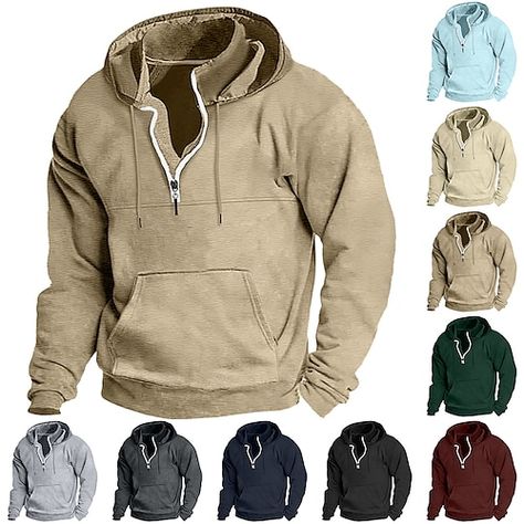 Tactical Hoodie, Sweat Noir, Quarter Zip Hoodie, Basic Hoodie, Track Suit Men, Dad Fashion, Casual Streetwear, Full Zip Hoodie, Print Pullover