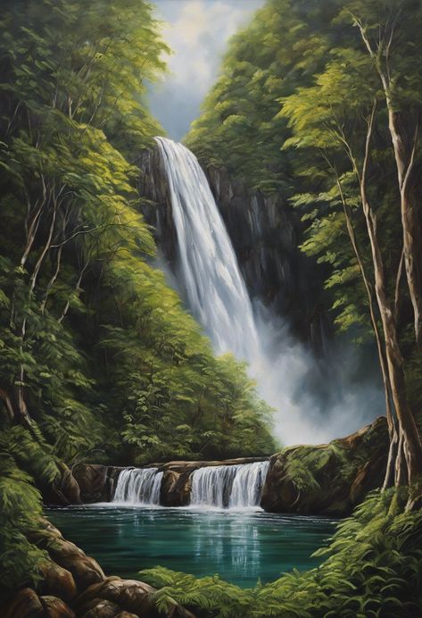 Mighty waterfall pool Check more: https://paintlyx.com/mighty-waterfall-pool/ Waterfall Pool, How To Paint A Waterfall, Waterfall Landscape Paintings Acrylic, Landscape Paintings Waterfall, Pool Art Painting, Waterfall Painting, Painting Of Waterfall, Painting Of A Waterfall, Beautiful Scenery Paintings