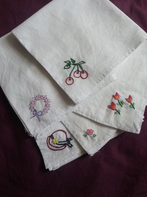 hand kerchiefs Kerchief Embroidery Designs, Embroidery Kerchief, Embroidery Designs Letters, Hand Kerchief, Quick Embroidery, Handkerchief Embroidery, Embroidery Napkins, Clothes Embroidery, Crewel Embroidery Kits