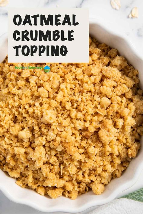 You want to elevate your fruit pie or creamy dessert? This oatmeal crumble topping is what you need. Sprinkle some before baking or right before serving --- yummy! Pie Crumble Topping, Fruit Crumble Recipe, Oatmeal Crumble Topping, Crumb Topping Recipe, Oat Crumble Topping, Oatmeal Crumble, Oatmeal Crisp, Oatmeal Toppings, Apple Crumble Pie