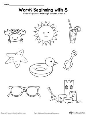 **FREE** Color the Pictures: Words Beginning with Letter S Worksheet. Practice identifying words that begin with the letter S in this printable worksheet. Letter S Worksheet, Sounds Worksheet, Letter S Worksheets, Jolly Phonics Activities, Preschool Phonics, Beginning Sounds Worksheets, Kindergarten Phonics Worksheets, Letter Recognition Activities, Alphabet Worksheets Kindergarten