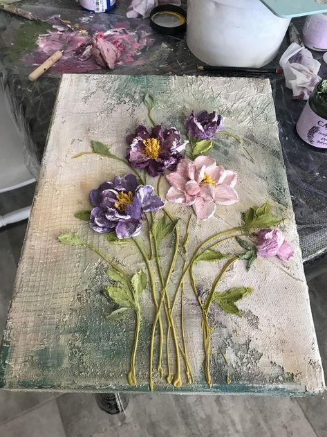 Paste Painting Canvases, 3d Clay Painting On Canvas, 3d Flower Painting Canvases, 3d Painting On Canvas, 3d Canvas Art, 3d Art Painting, Sculpture Art Projects, Abstract Poppies, Canvas Painting For Beginners