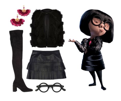 Edna Mode Costume Diy, Edna Halloween Costume, Disney Characters With Glasses, Edna Mode Costume, Costume With Glasses, Costumes With Glasses, Incredibles Costume, Disney Character Outfits, Disney Characters Costumes