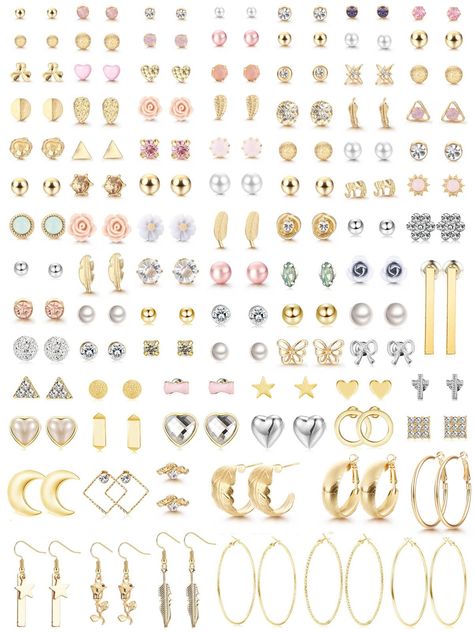 PRICES MAY VARY. ❤Earring Packs for Women❤You will get 90 pairs of gold earrings set with trendy styles, nice for the younger generation or old generation, like pearl stud, butterfly earrings, daisy flower, geometric earrings, colorful bear earrings, bow earrings, gold hoop earrings etc. Every moment, these stud earrings will show off genuine and pure beauty. ❤Hypoallergenic Earrings❤These earrings for sensitive ears are titanium & nickel free post and fine craft of plating alloy, 100% lead-free Heart Geometric, Leaf Earring, Cute Stud Earrings, Small Bar, Multiple Piercings, Big Hoop Earrings, Tiny Earrings, Hoop Earring Sets, Big Earrings