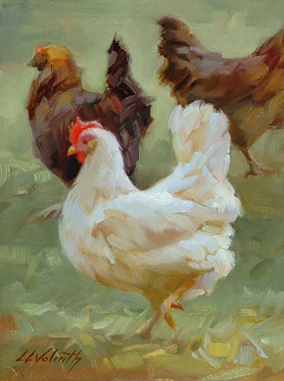 Hen Party by Linda Volrath Farm Animal Paintings, Rotten Egg, Beautiful Wildlife, Rooster Painting, Chicken Painting, Rooster Art, Farm Art, Chicken Art, Paint Paint