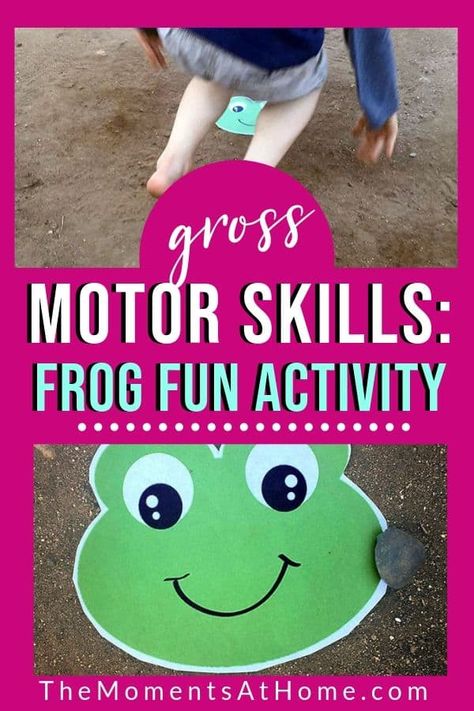 Are you looking for fun, developmentally beneficial play to share with your child? This fun frog activity helps with gross motor skills...and makes for lots of giggles. | #grossmotor #sensory #preschool Spring Physical Activities For Preschool, Jungle Gross Motor Activities, Frog Games For Preschoolers, Leap Frog Game, Frog Games For Kids, Princess And The Frog Activities, Frog Activities For Toddlers, Frog Activities For Preschool, Tadpoles To Frogs