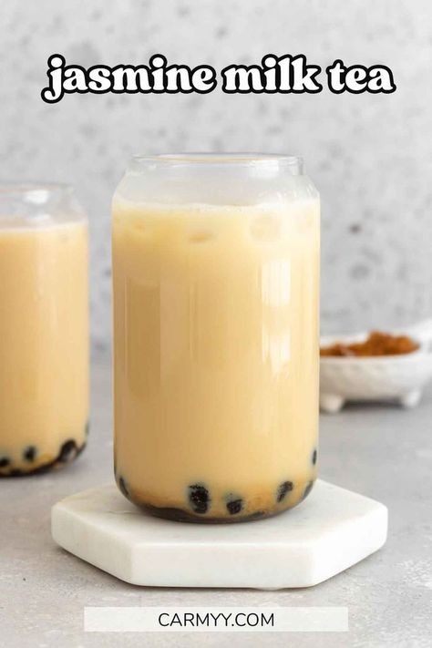 All you need are four ingredients to make this jasmine milk tea recipe. It’s a classic item on any boba cafe’s menu for a good reason. It’s not just sweet and refreshing, but it’s also floral and fragrant. You’ll love this homemade version! Lychee Bubble Tea, Jasmine Milk Tea, Jasmine Milk Tea Recipe, Milk Tea Recipe, Milk Tea Recipes, Brown Sugar Syrup, Tea Tasting, Tea Recipe, Cafe Menu