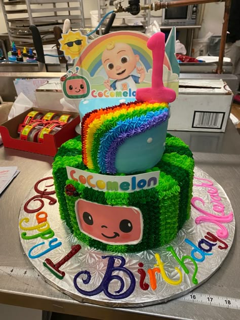 Cocomelon 2nd Birthday Cake, Diy Cocomelon Cake, Cocomelon Cake Ideas For Boy, Cocomelon Party Cake, Cocomelon Sheet Cake, Cocomelon Birthday Cake Boy, Coco Melon Cake Ideas, Cocomelon Cake Ideas, Coco Melon Cake