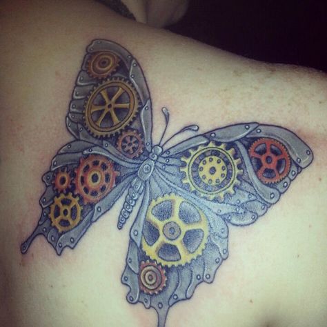 Steampunk butterfly tattoo. Artist Scarlett Sinclair Copenhagen Tattoo, Loving Tattoos, Butterfly Steampunk, Steampunk Tattoos, Steampunk Face, Steampunk Tattoo Design, Mechanical Butterfly, Steampunk Drawing, Punk Tattoos