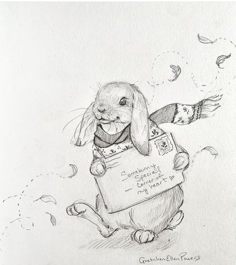 Cottagecore Bunny Drawing, Animal Drawing Sketches, Cartoon Bunnies, Gretchen Ellen Powers, Rabbit Sketch, Bunny Sketch, How To Draw A Bunny, Bunny Doodle, Whimsical Art Drawings