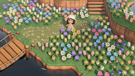 Flower Walkway, Acnh Flowers, Acnh Spring, Cottage Core Animal Crossing, Cottagecore Animal Crossing, Acnh Cottagecore, Animal Crossing 3ds, Animal Crossing Guide, Wildflower Field