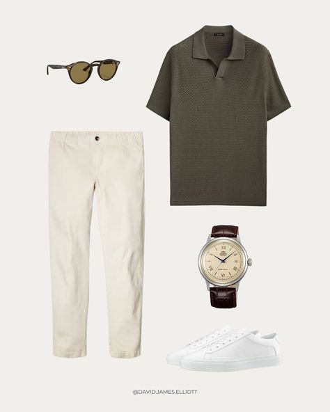 Simple Old Money Outfits Men, Old Money Outfits Polo Shirt, Old Money Summer Men Outfits, Guy Clothing Aesthetic, Old Money Sneakers Outfit, Knitted Polo Shirt Men Outfit, Massimo Dutti Outfit Men, Old Money Sneakers Men, Old Money Polo Outfit