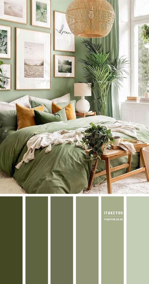 Green Room Ideas Bedroom, Green Bedroom Decor, Sage Green Bedroom, تصميم للمنزل العصري, Green Bedroom, Green Walls, Room Color Schemes, Bedroom Color Schemes, Living Room Green