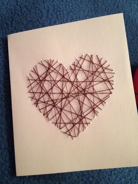 Heart Thread Art On Paper, Heart Thread Art, Thread Heart Card, Eid Card Ideas, Thread Art On Paper, Cute Cards For Boyfriend, Diy Gifts For Girlfriend, Card For Boyfriend, Birthday Gifts For Boyfriend Diy